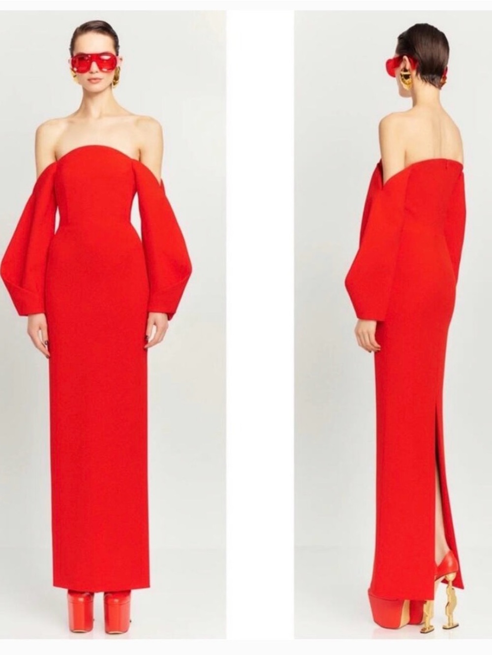 Solace London Lotta Off-Shoulder Long Sleeve Gown in Red NWT